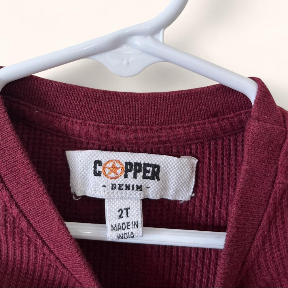 2T Boy Cooper Denim Long Sleeve Waffle Knit Thermal T-Rex Dino Shirt - Picture 5 of 7